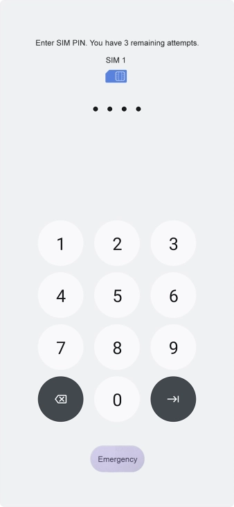 If your SIM is locked, key in your PIN and press arrow right. The default PIN is 1111.