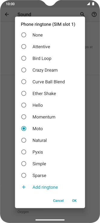 Press Add ringtone and go to the required ring tone.