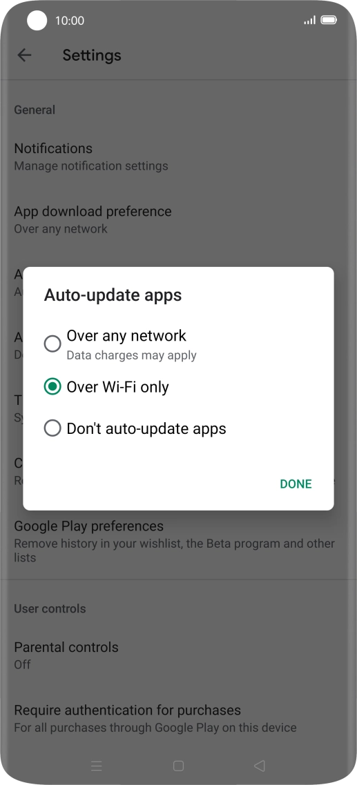 To turn on automatic update of apps using mobile network, press Over any network.
