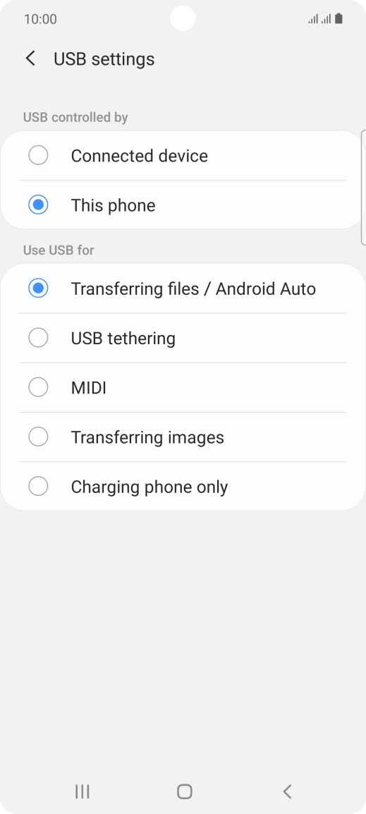 Press Transferring files / Android Auto.