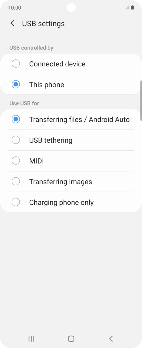 Press Transferring files / Android Auto.