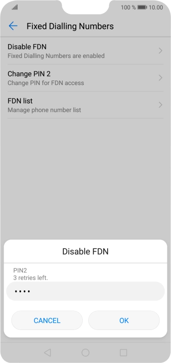 Key in your PIN2 and press OK. The default PIN2 is 0000.