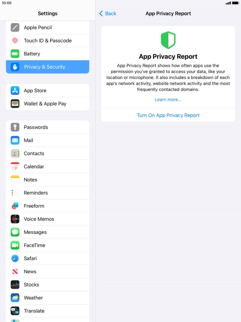 Press Turn On App Privacy Report to turn on the function.
