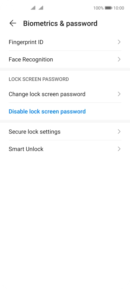 Press Disable lock screen password.
