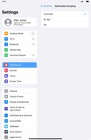Press the required setting.