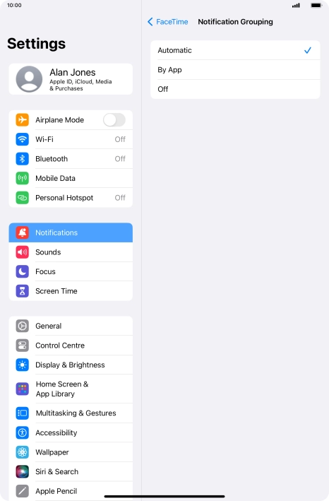 Press the required setting.