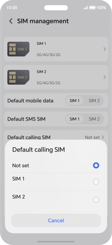 Press the required setting.