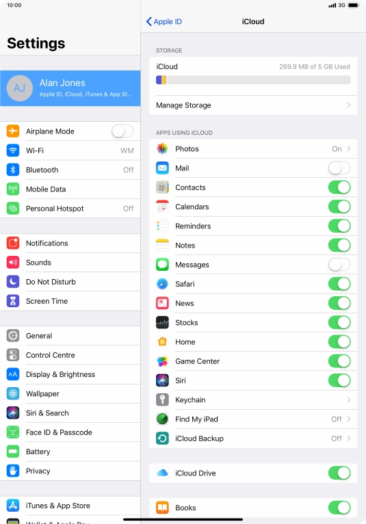 Press iCloud Backup.