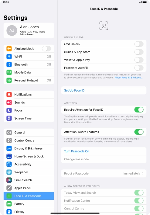 Press Turn Passcode On and key in a lock code of your own choice twice.