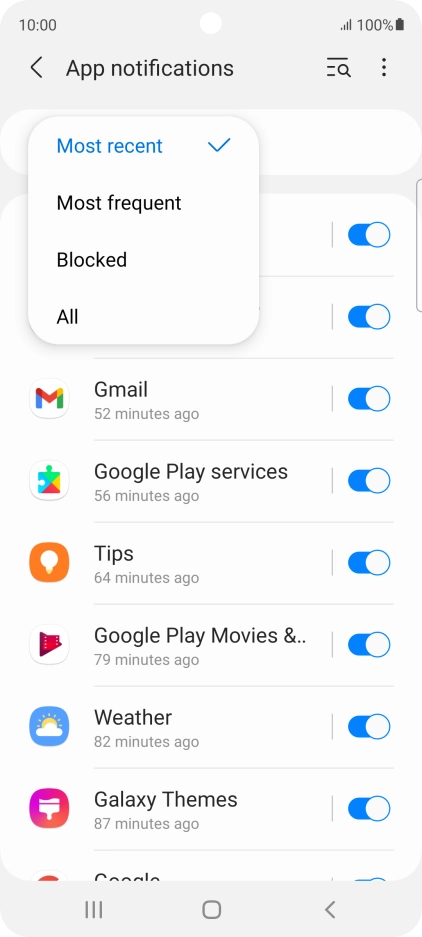 Press the required setting.