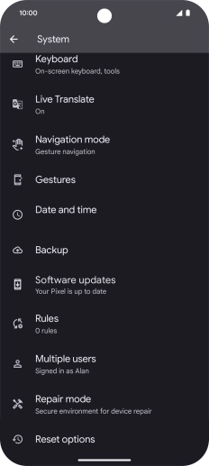 Press Reset options.