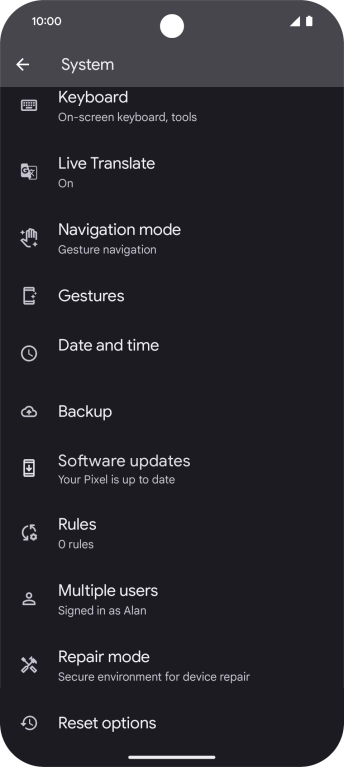 Press Reset options.
