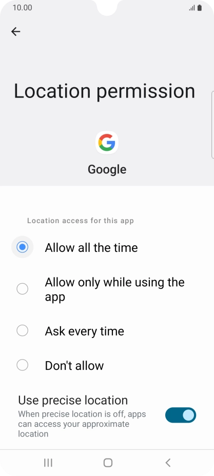 Press the required setting.