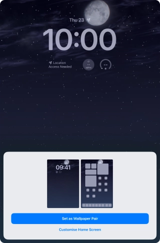 To use the same colour theme on the home screen, press Set as Wallpaper Pair.
