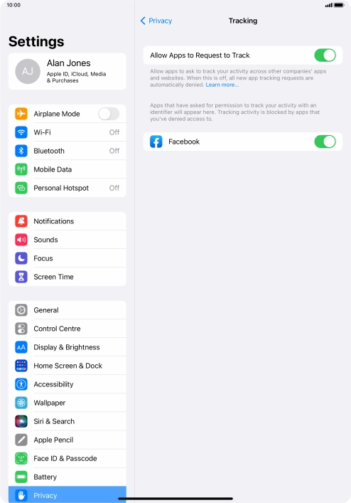 Press Allow Apps to Request to Track to turn the function on or off.