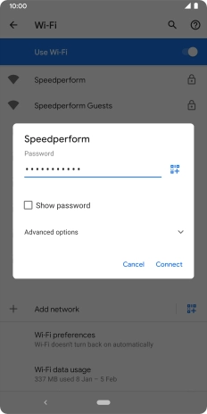 Key in the password for the Wi-Fi network and press Connect.