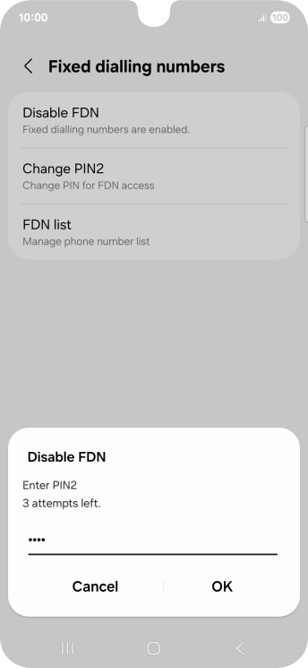 Key in your PIN2 and press OK. The default PIN2 is 0000.