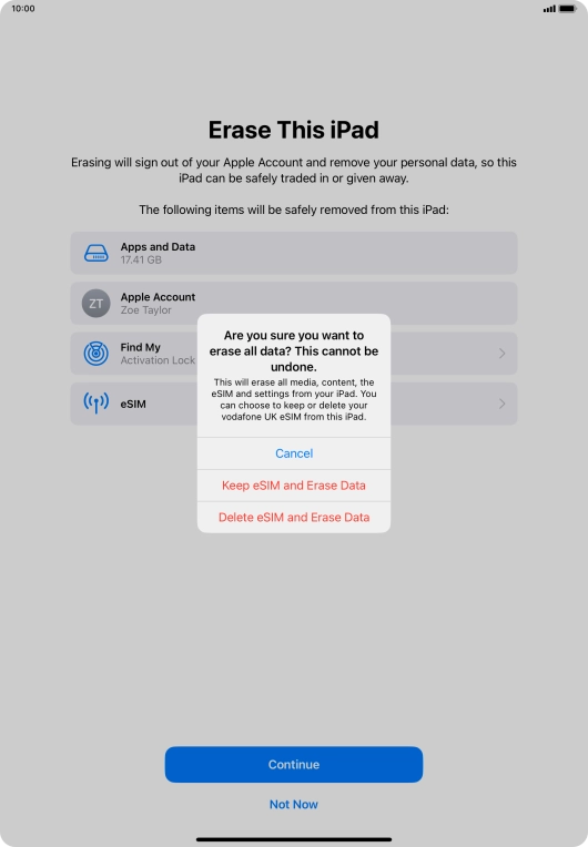 Press the required setting.