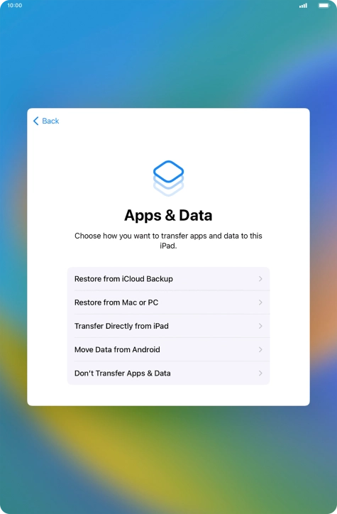 You can transfer the contents of an Android device to your tablet when it's activated for the first time and after a factory reset. When this screen is displayed, your tablet is ready to transfer contents from an Android device.