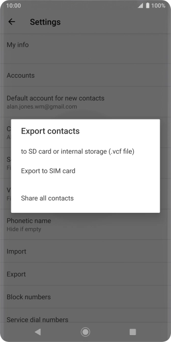 Press Export to SIM card.