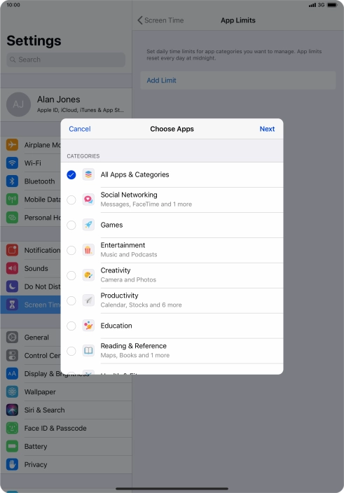 Press the required categories.