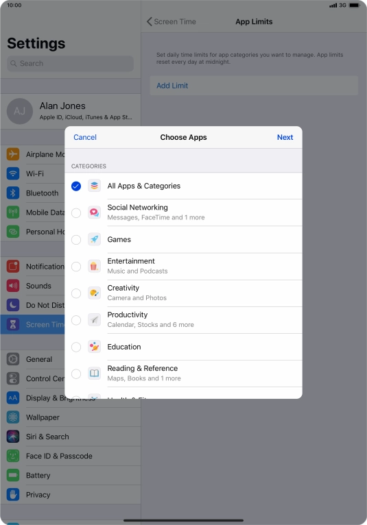 Press the required categories.