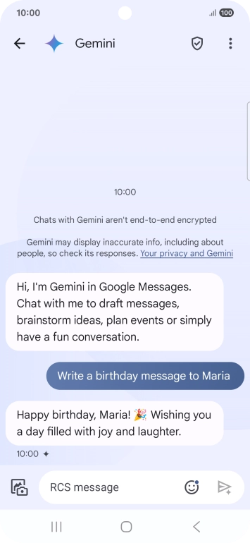The text suggestion from Gemini is displayed.
