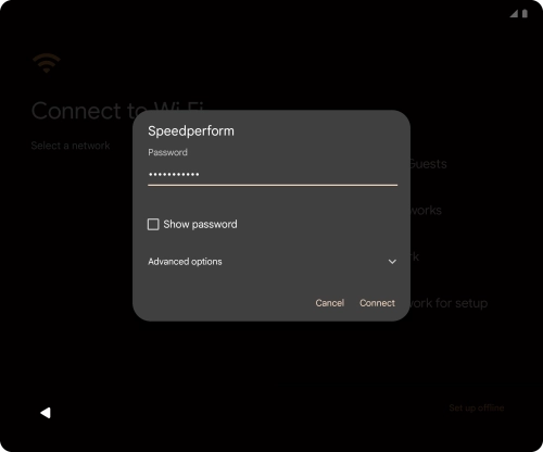 Key in the password for the Wi-Fi network and press Connect.