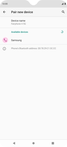 Press the required Bluetooth device and follow the instructions on the screen to pair the device with your phone.