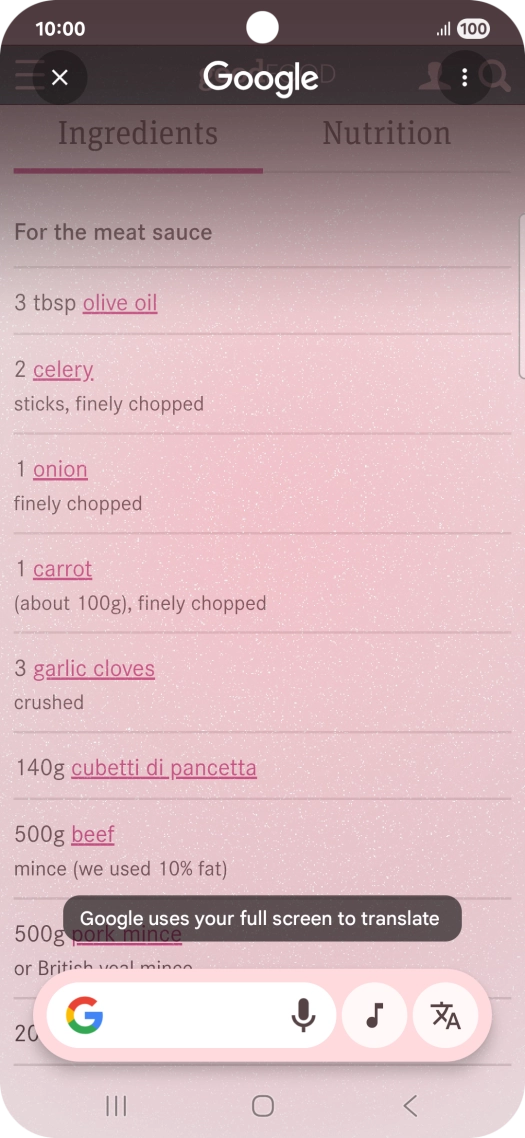 Press the translation icon.