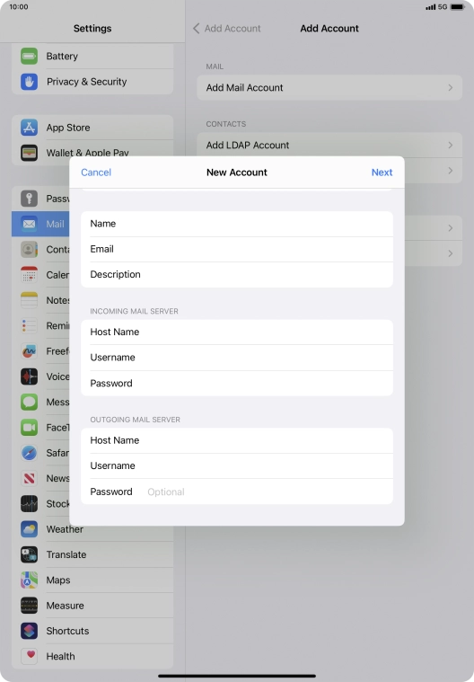 Press Password and key in the password for your email account.
