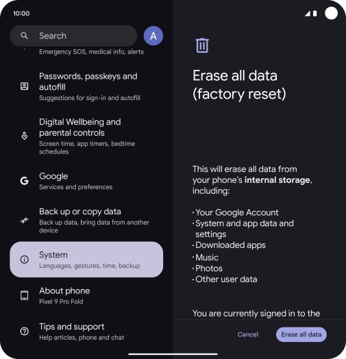 Press Erase all data.