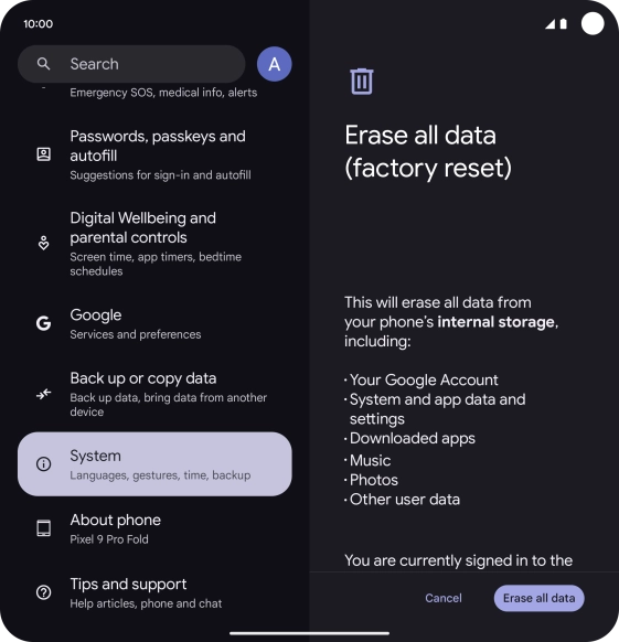 Press Erase all data.