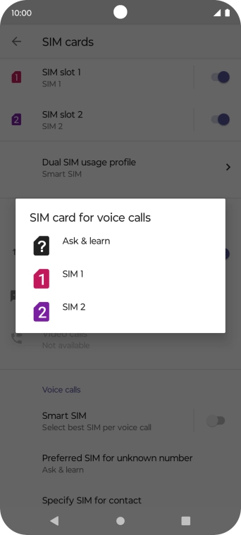 Press the required setting.