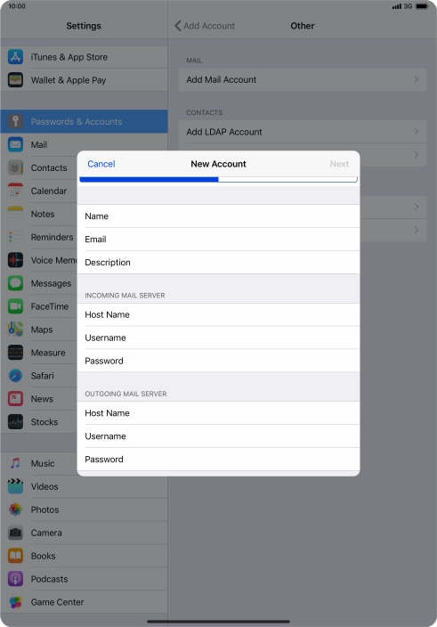 Press Username and key in the username for your email account.