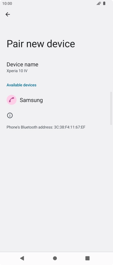 Press the required Bluetooth device and follow the instructions on the screen to pair the device with your phone.