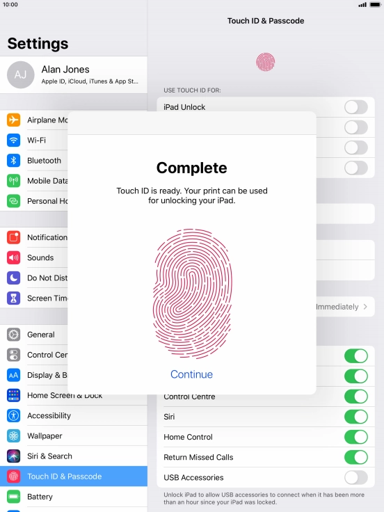 Press Continue. If you haven't previously selected a lock code, key in a code of your own choice twice.