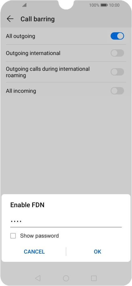 Key in your barring password and press OK.