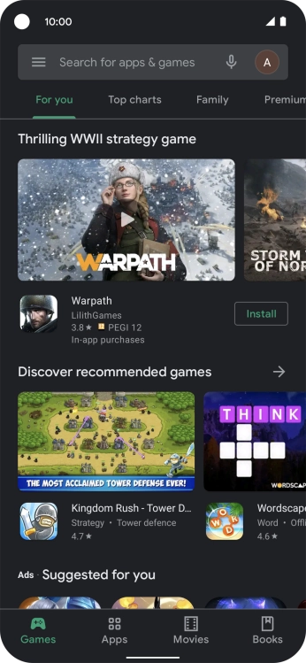 Press the search field.
