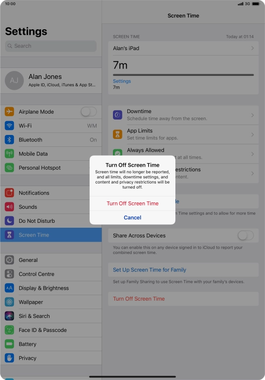 Press Turn Off Screen Time.