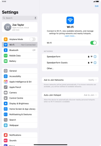 Press the required Wi-Fi network and key in the password for the Wi-Fi network.