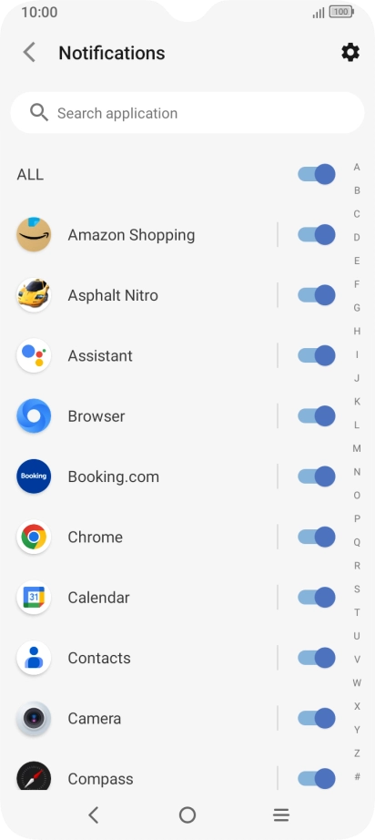 Press the indicators next to the required apps to turn the function on or off.