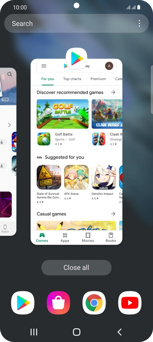 To end one running application, slide your finger upwards on the required application.