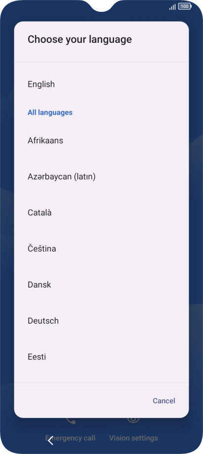 Press the required language.