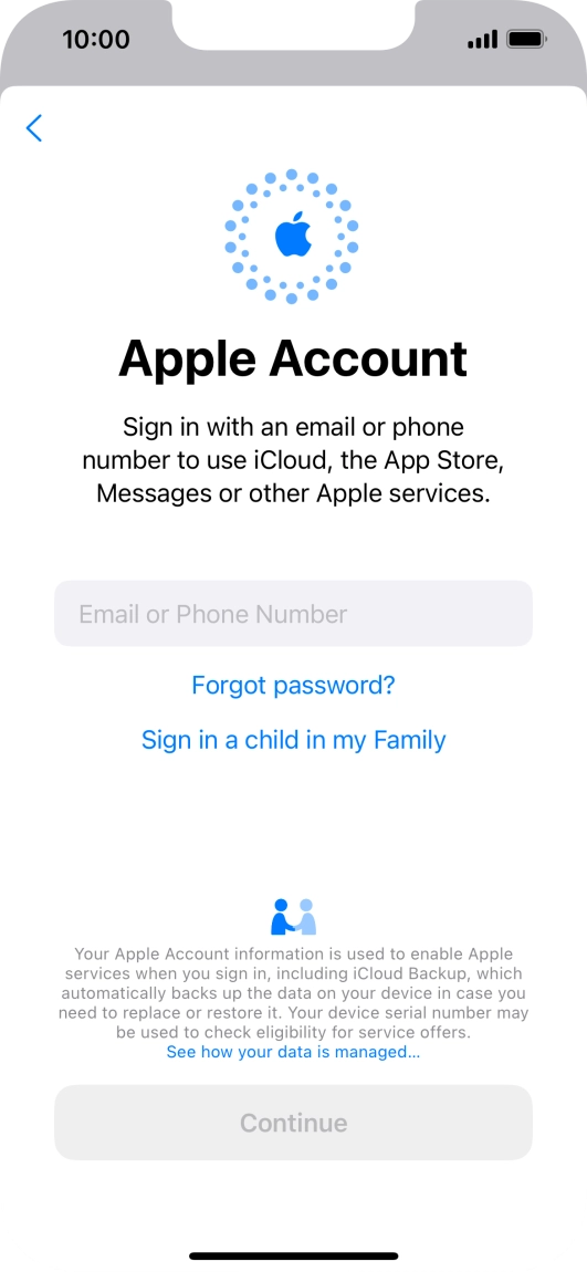 Press Email or Phone Number and key in the username for your Apple ID.