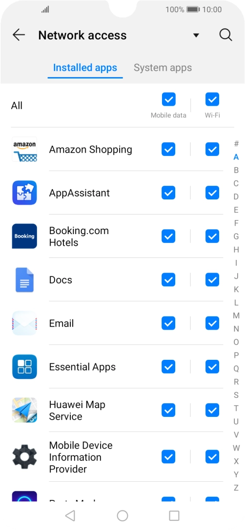 Press the field next to the application name in the 