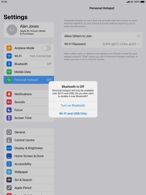 If Wi-Fi is turned on, press Wi-Fi and USB Only.