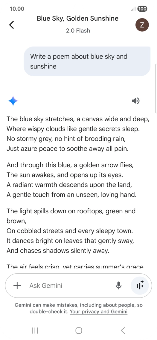 You can ask Gemini to generate a text based on your description.