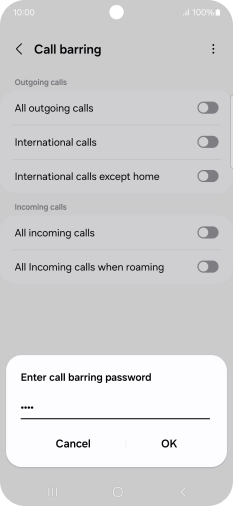 Key in your barring password and press OK.