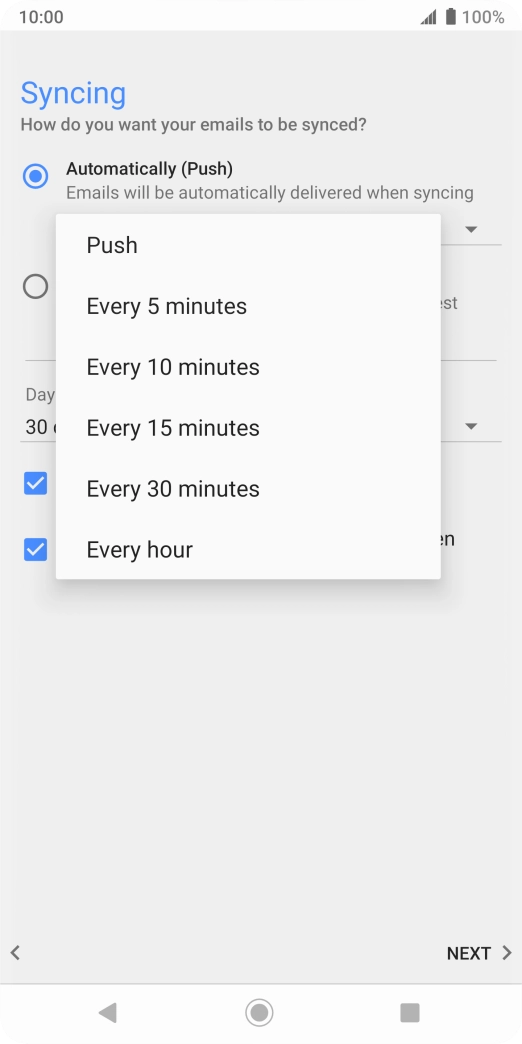 Press the required setting.